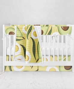 Bumperless Crib Set with Pleated Skirt Modern Rail Covers - Avocado