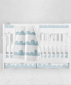 Bumperless Crib Set with Pleated Skirt Modern Rail Covers - Clearly Clouds
