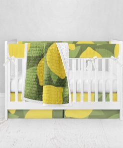Bumperless Crib Set with Pleated Skirt Modern Rail Covers - All Lemon