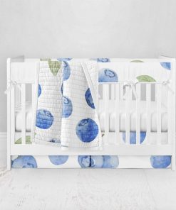 Bumperless Crib Set with Pleated Skirt Modern Rail Covers - Berry Blue