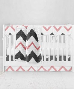 Bumperless Crib Set with Pleated Skirt Modern Rail Covers - Zig then Zag