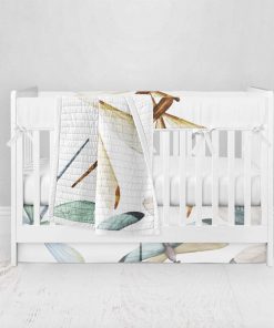 Bumperless Crib Set with Pleated Skirt Modern Rail Covers - Dragonfly