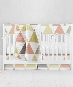 Bumperless Crib Set with Pleated Skirt Modern Rail Covers - Triangles