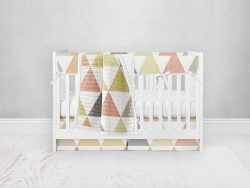 Bumperless Crib Set with Pleated Skirt Modern Rail Covers - Triangles