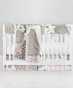 Bumperless Crib Set with Pleated Skirt Modern Rail Covers - Bear Berries