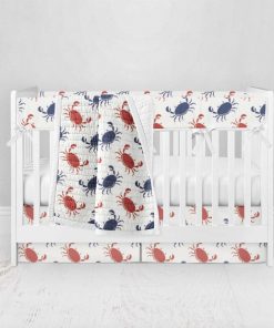 Bumperless Crib Set with Pleated Skirt Modern Rail Covers - Crab Crossing