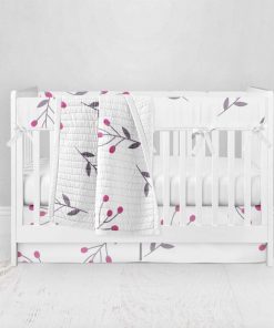 Bumperless Crib Set with Pleated Skirt Modern Rail Covers - Snow Berries