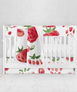Bumperless Crib Set with Pleated Skirt Modern Rail Covers - Double Berry