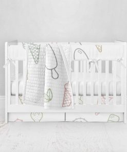 Bumperless Crib Set with Pleated Skirt Modern Rail Covers - Summer Sweets