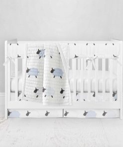 Bumperless Crib Set with Pleated Skirt Modern Rail Covers - Counting Sheep
