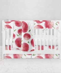 Bumperless Crib Set with Pleated Skirt Modern Rail Covers - Apple a Day