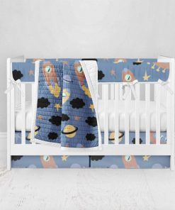 Bumperless Crib Set with Pleated Skirt Modern Rail Covers - Space Blue