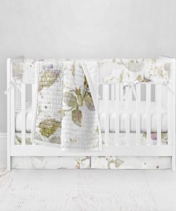 Bumperless Crib Set with Pleated Skirt Modern Rail Covers - Faded Rose