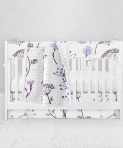 Bumperless Crib Set with Pleated Skirt Modern Rail Covers - Wildflower Wind