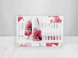 Bumperless Crib Set with Pleated Skirt Modern Rail Covers - Watercolor Poppy