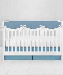 Bumperless Crib Set with Pleated Skirtand Scalloped Rail Covers - Bright Blue