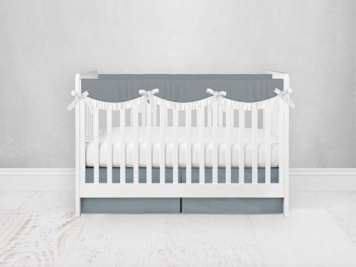 Bumperless Crib Set with Pleated Skirtand Scalloped Rail Covers - Gray Green