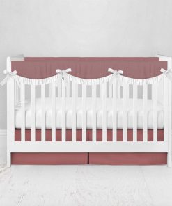 Bumperless Crib Set with Pleated Skirtand Scalloped Rail Covers - Rose