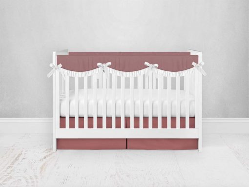 Bumperless Crib Set with Pleated Skirtand Scalloped Rail Covers - Rose