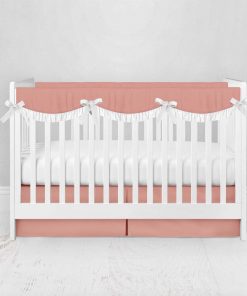 Bumperless Crib Set with Pleated Skirtand Scalloped Rail Covers - Peach