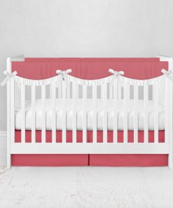 Bumperless Crib Set with Pleated Skirtand Scalloped Rail Covers - Coral