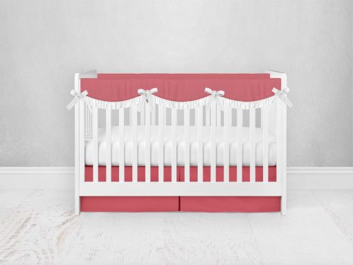 Bumperless Crib Set with Pleated Skirtand Scalloped Rail Covers - Coral