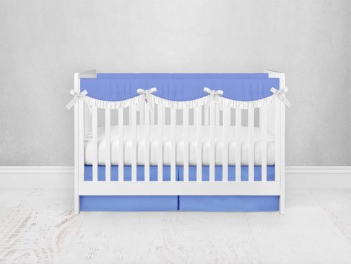 Bumperless Crib Set with Pleated Skirtand Scalloped Rail Covers - Periwinkle