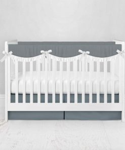 Bumperless Crib Set with Pleated Skirtand Scalloped Rail Covers - Dark Gray