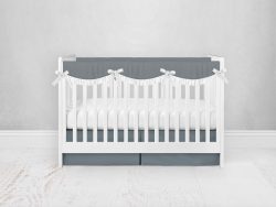 Bumperless Crib Set with Pleated Skirtand Scalloped Rail Covers - Dark Gray