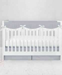 Bumperless Crib Set with Pleated Skirtand Scalloped Rail Covers - Light Gray