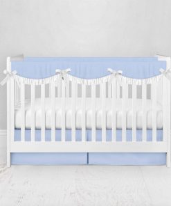 Bumperless Crib Set with Pleated Skirtand Scalloped Rail Covers - Blue