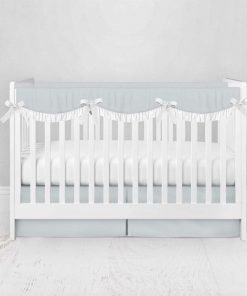 Bumperless Crib Set with Pleated Skirtand Scalloped Rail Covers - Light Blue