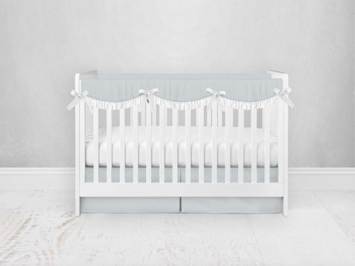 Bumperless Crib Set with Pleated Skirtand Scalloped Rail Covers - Light Blue