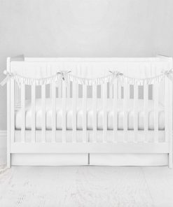 Bumperless Crib Set with Pleated Skirtand Scalloped Rail Covers - White