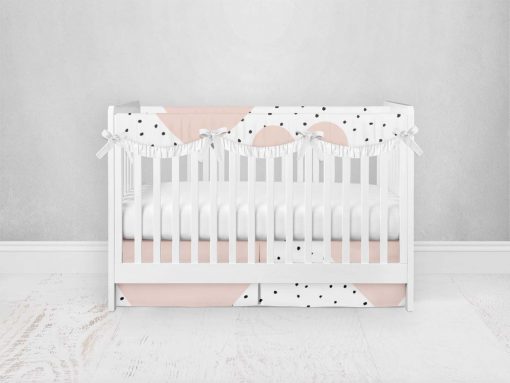 Bumperless Crib Set with Pleated Skirtand Scalloped Rail Covers - Hearts and Dots