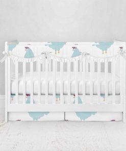 Bumperless Crib Set with Pleated Skirtand Scalloped Rail Covers - Chicken Chick