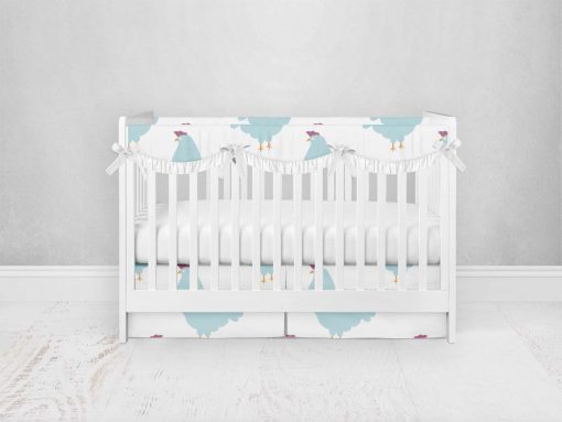 Bumperless Crib Set with Pleated Skirtand Scalloped Rail Covers - Chicken Chick
