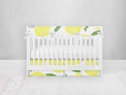 Bumperless Crib Set with Pleated Skirtand Scalloped Rail Covers - Lively Lemons