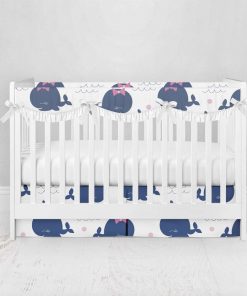 Bumperless Crib Set with Pleated Skirtand Scalloped Rail Covers - Happy Whale