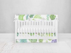 Bumperless Crib Set with Pleated Skirtand Scalloped Rail Covers - Prickly