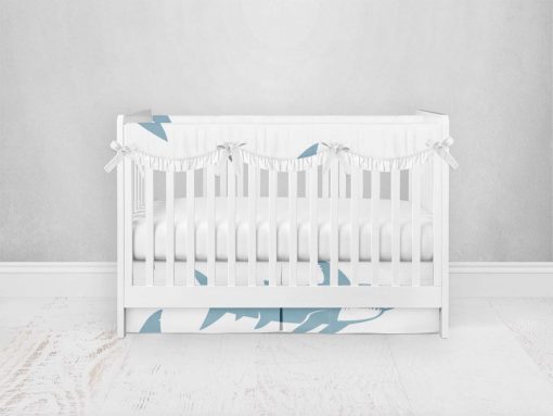 Bumperless Crib Set with Pleated Skirtand Scalloped Rail Covers - Sharky