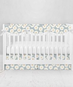 Bumperless Crib Set with Pleated Skirtand Scalloped Rail Covers - Daisy Mae