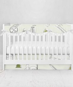 Bumperless Crib Set with Pleated Skirtand Scalloped Rail Covers - Camp Out