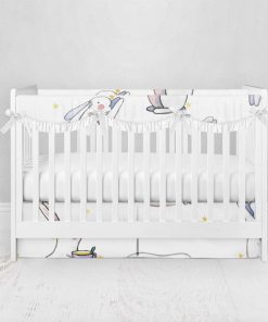 Bumperless Crib Set with Pleated Skirtand Scalloped Rail Covers - Bunny Baby