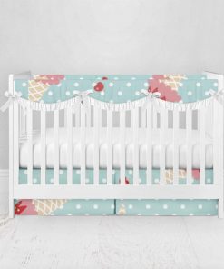 Bumperless Crib Set with Pleated Skirtand Scalloped Rail Covers - Cherry On Top
