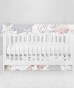 Bumperless Crib Set with Pleated Skirtand Scalloped Rail Covers - Animal Fun