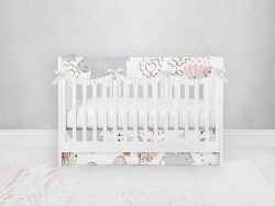 Bumperless Crib Set with Pleated Skirtand Scalloped Rail Covers - Animal Fun