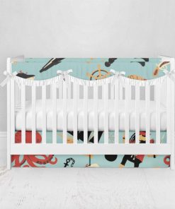 Bumperless Crib Set with Pleated Skirtand Scalloped Rail Covers - Arg