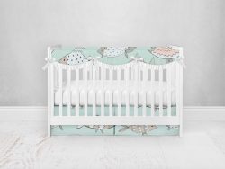Bumperless Crib Set with Pleated Skirtand Scalloped Rail Covers - Schooling