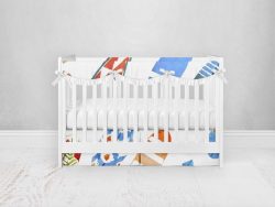 Bumperless Crib Set with Pleated Skirtand Scalloped Rail Covers - Surfboards